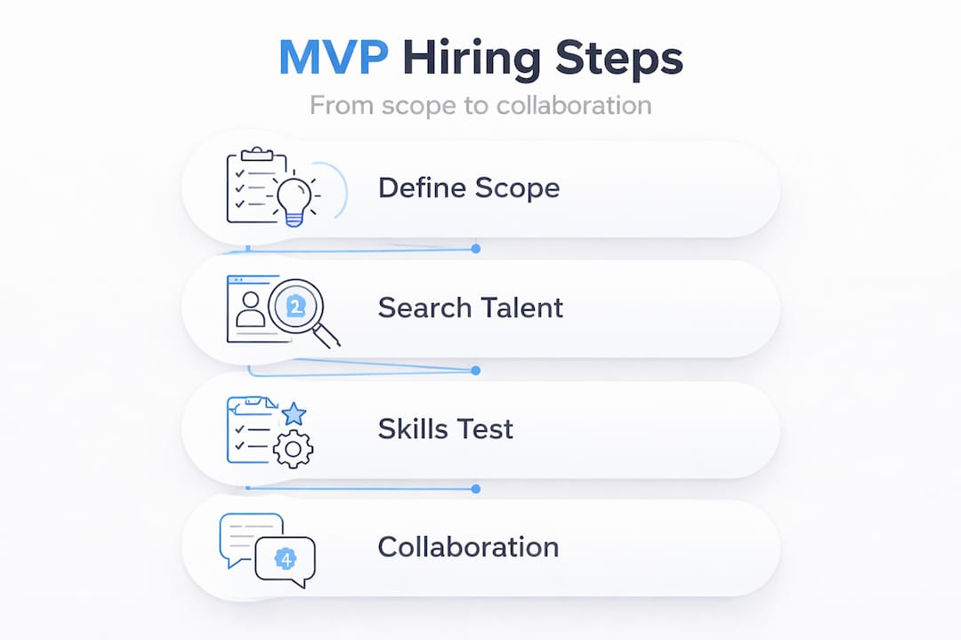 Infographic showing four MVP hiring steps vertical flow