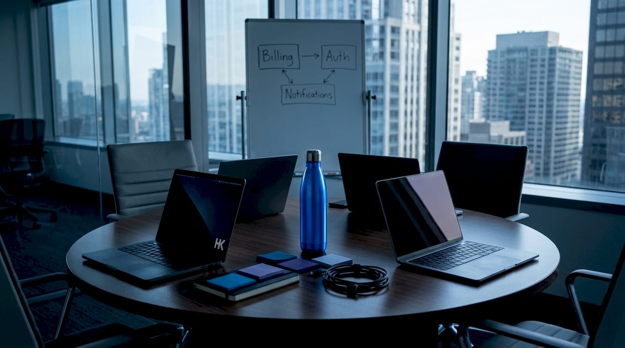 Product engineers discussing modules in modern office