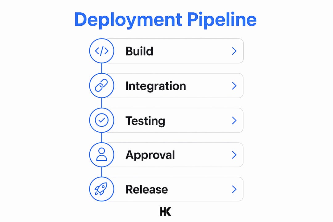 Infographic illustrating SaaS deployment pipeline stages