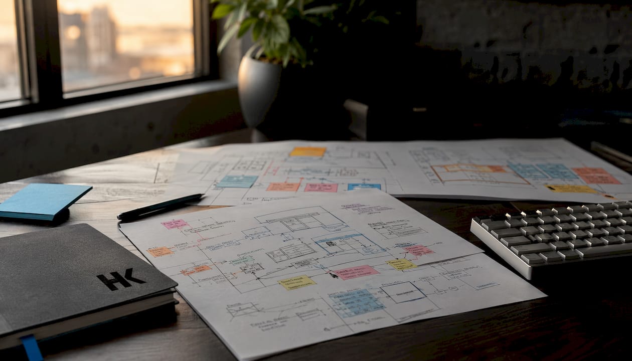 Workspace with diagrams and plans on technical debt