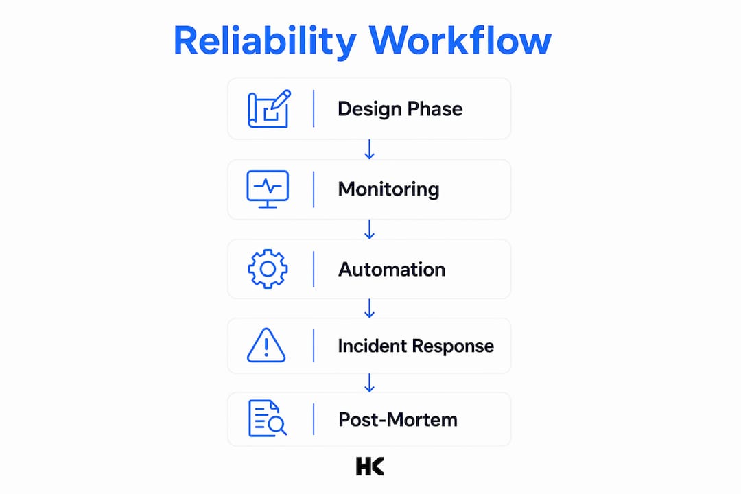 Infographic showing reliability engineering workflow steps