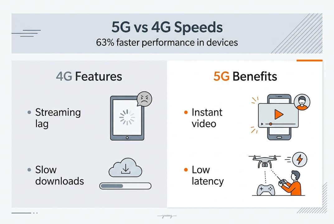 Infographic comparing 5G and 4G device performance