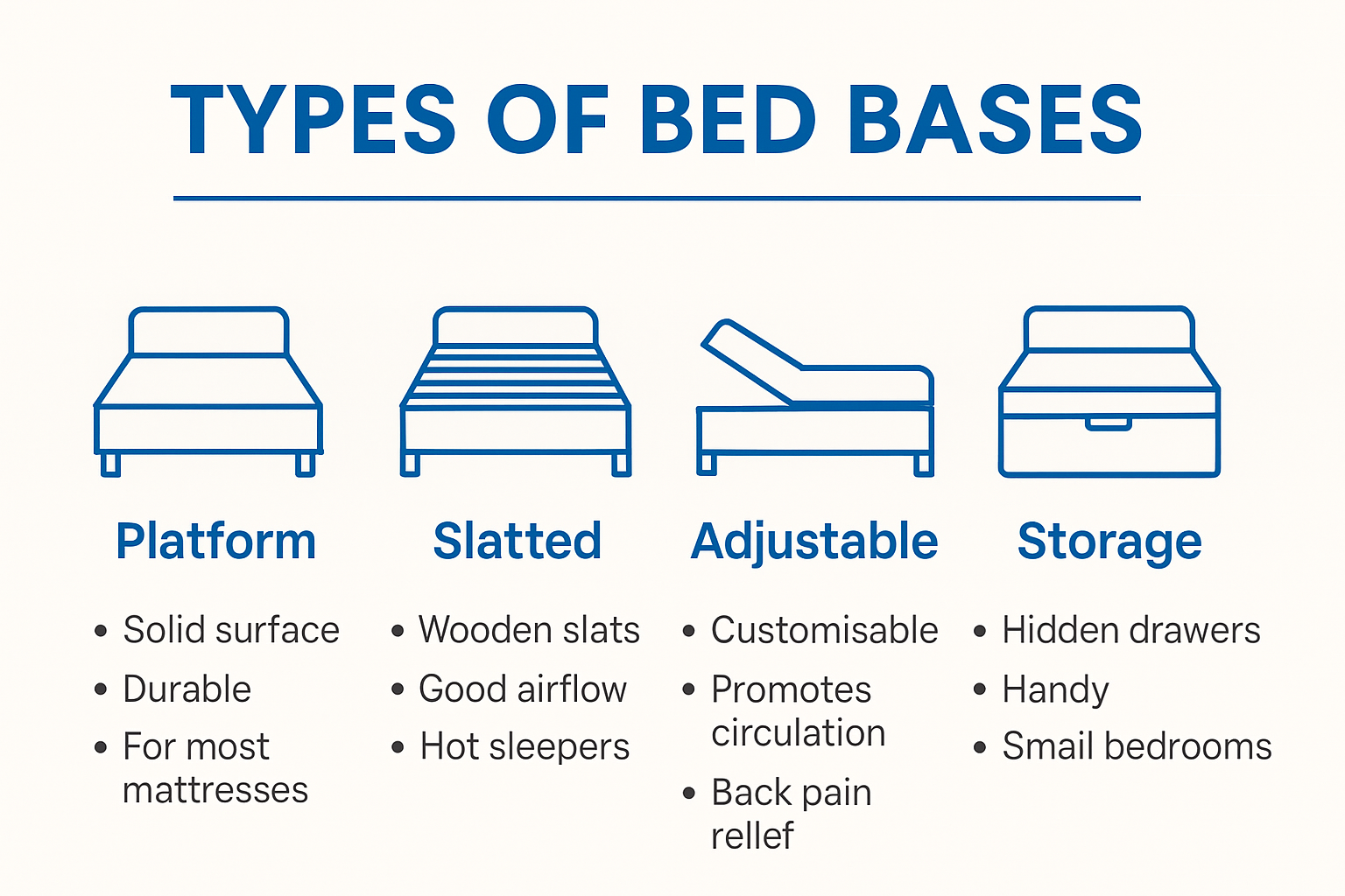 Comparison of main bed base types and features