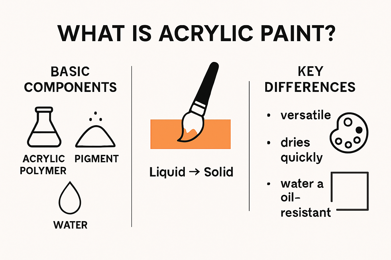Infographic showing acrylic paint composition and features