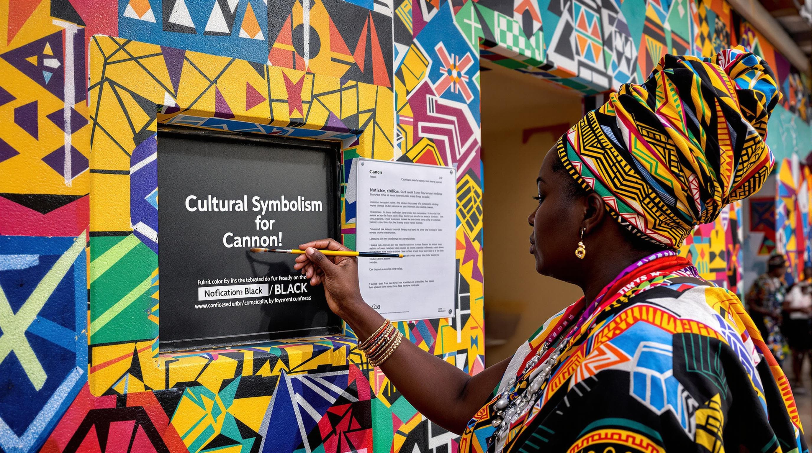 Ndebele woman painting geometric patterns with cultural symbolism