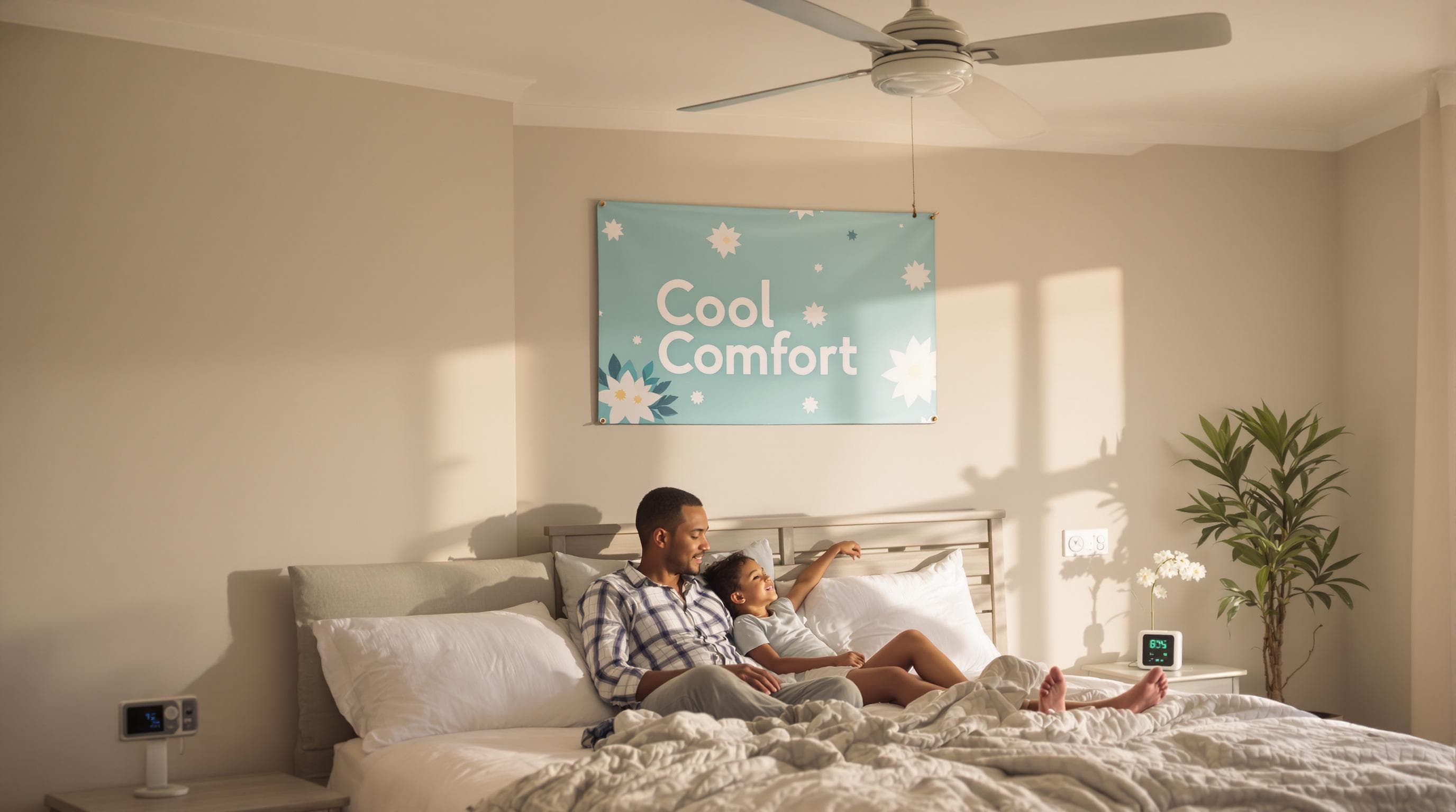 Family staying cool and comfortable on hybrid mattress in Gauteng home