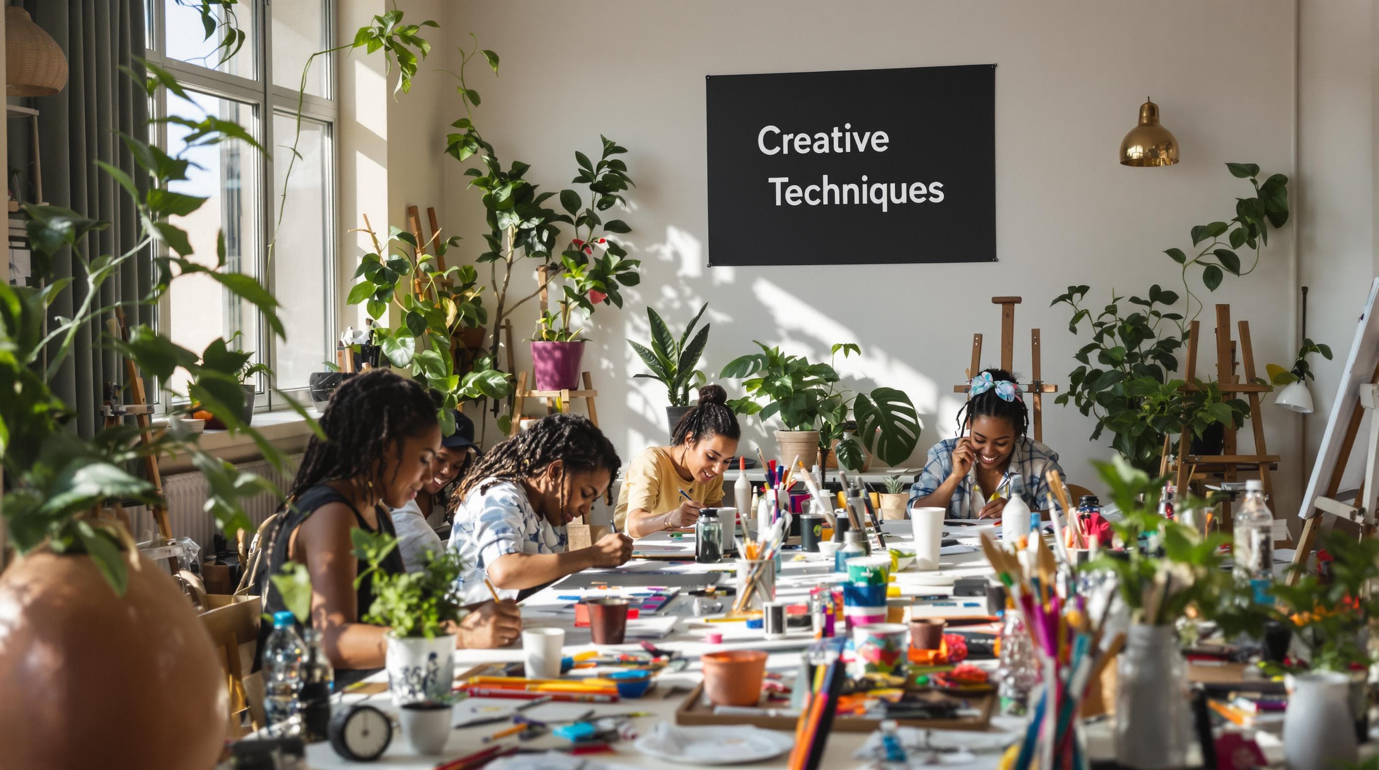 South African art studio with people drawing and painting together