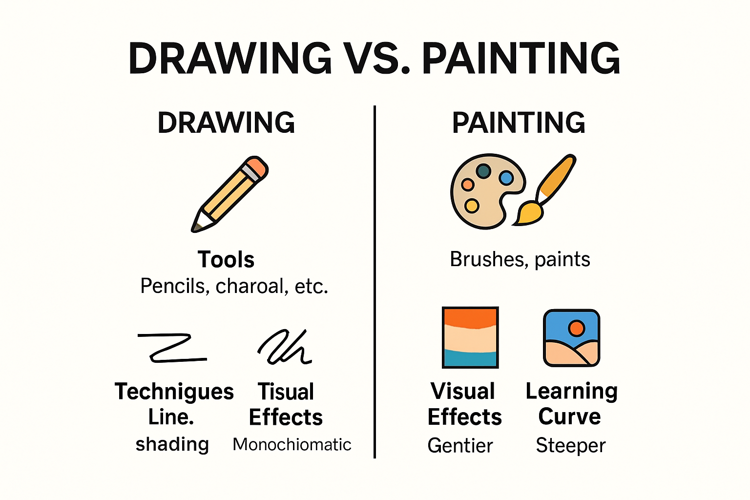 Comparison of drawing vs painting in chart form