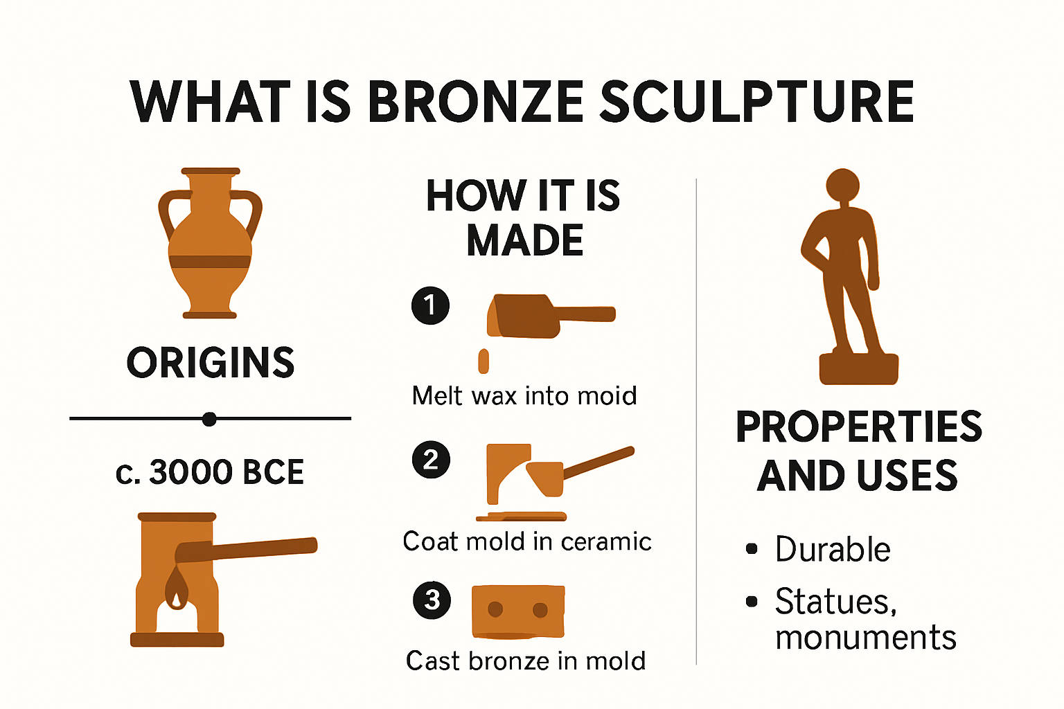 Infographic explaining what bronze sculpture is, its history and making process