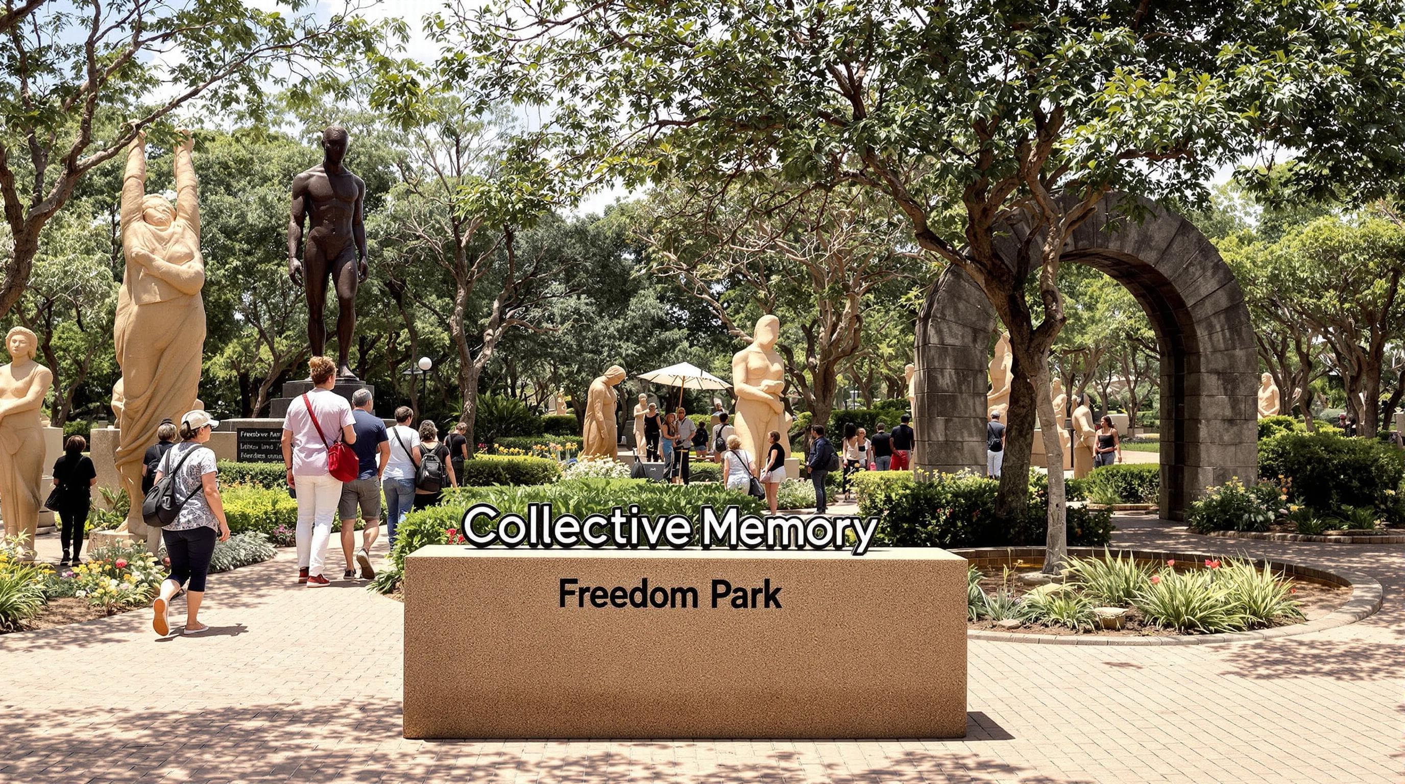 Freedom Park Pretoria with visitors and memorial sculptures