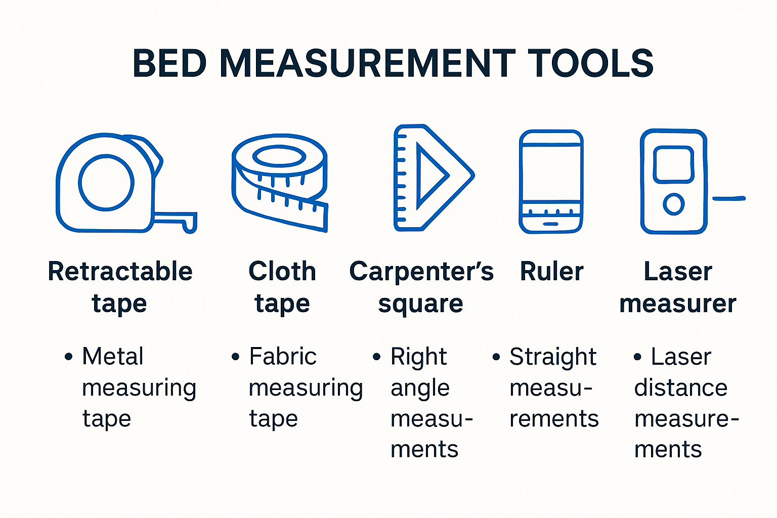 Infographic showing essential tools needed for bed size measurement