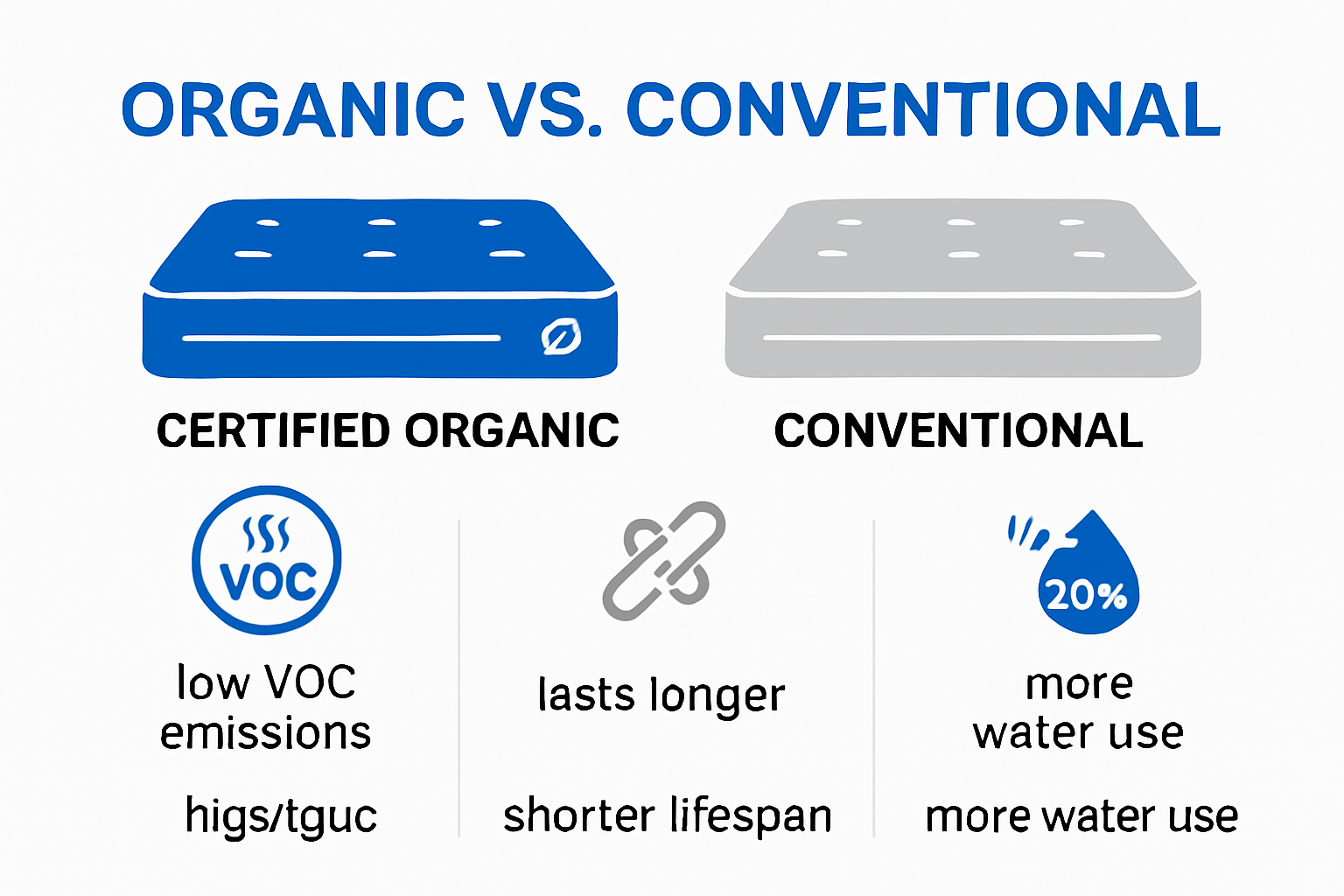 Infographic showing organic vs conventional mattress differences