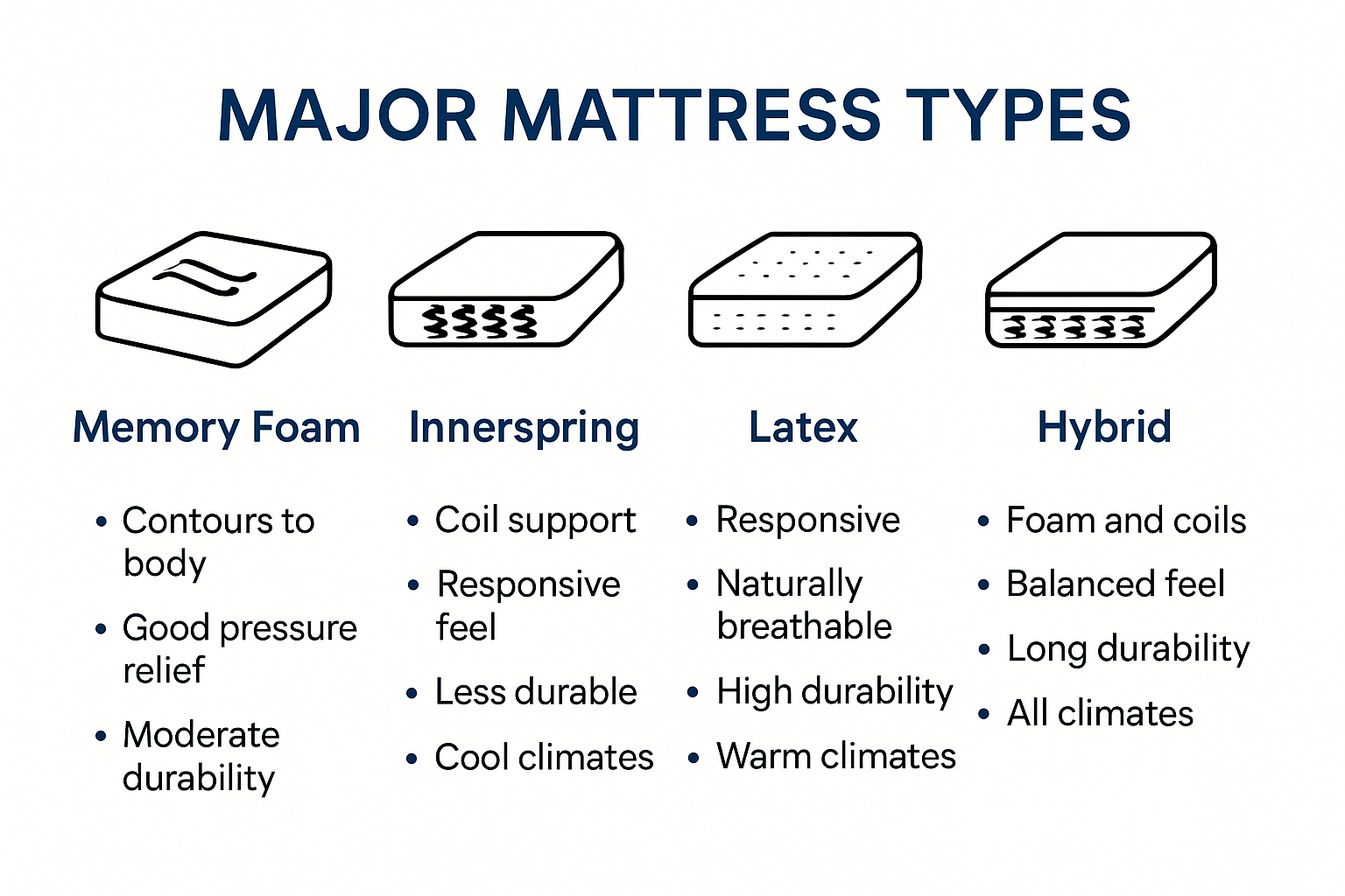 Infographic comparing four major mattress types and their key features