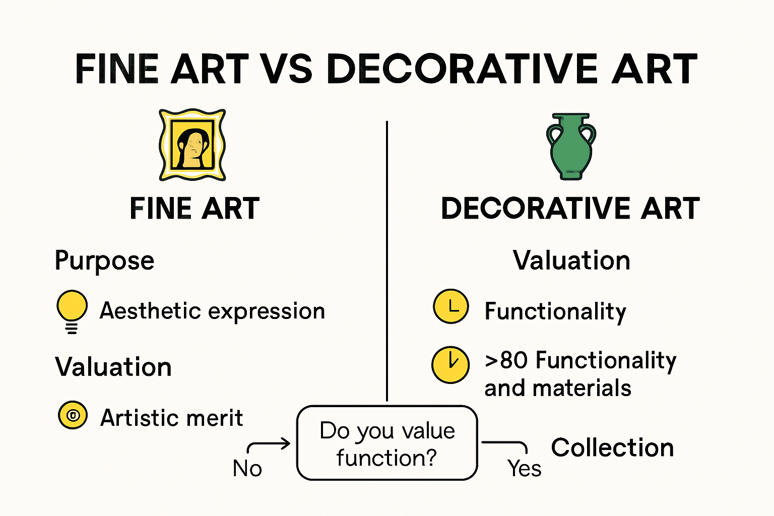Infographic comparing fine art and decorative art