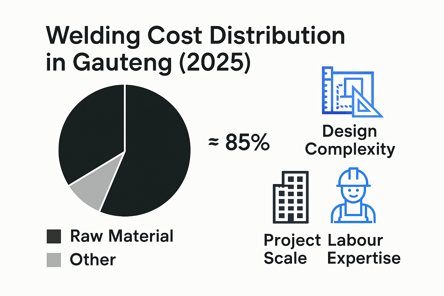 Infographic showing 2025 welding steel plate cost breakdown in Gauteng