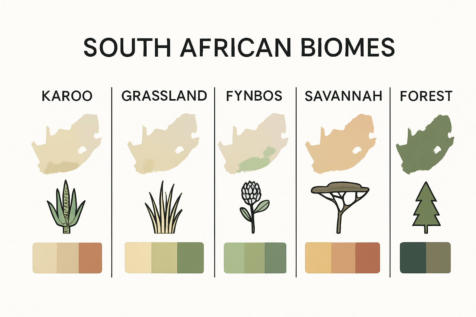 Infographic showing South African landscape biomes and unique painting features