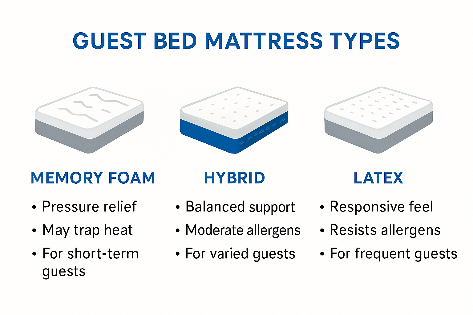 Infographic comparing guest bed mattress types for comfort