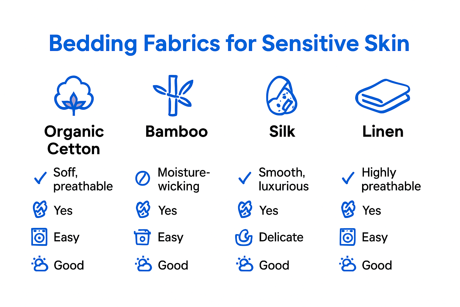 Infographic comparing bedding fabrics for sensitive skin