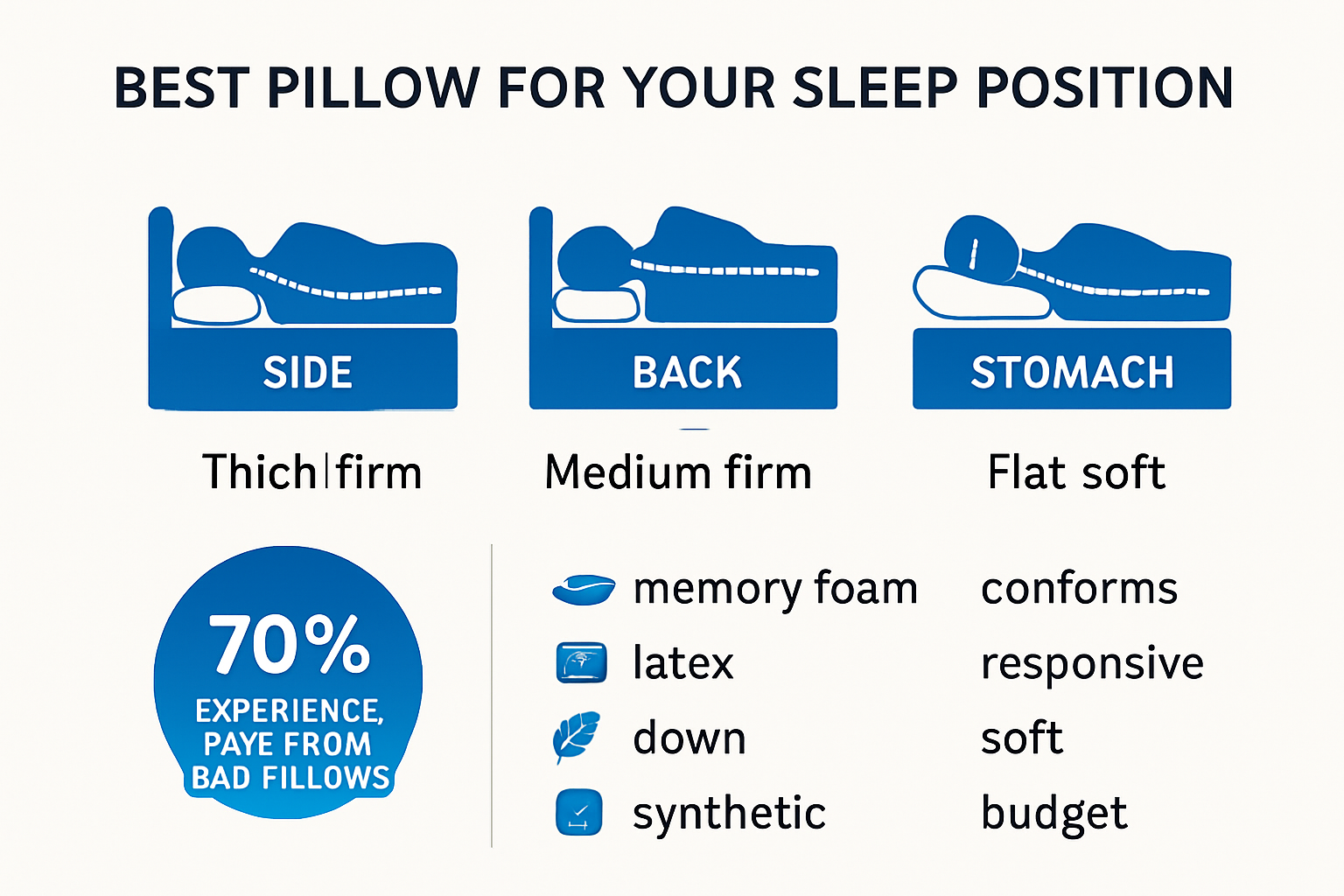 Infographic showing best pillow types for each sleep position