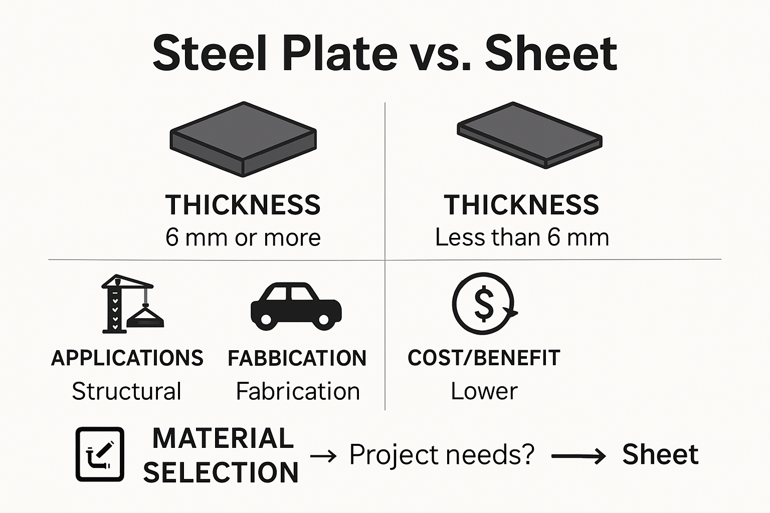 Infographic comparing steel plate and sheet differences