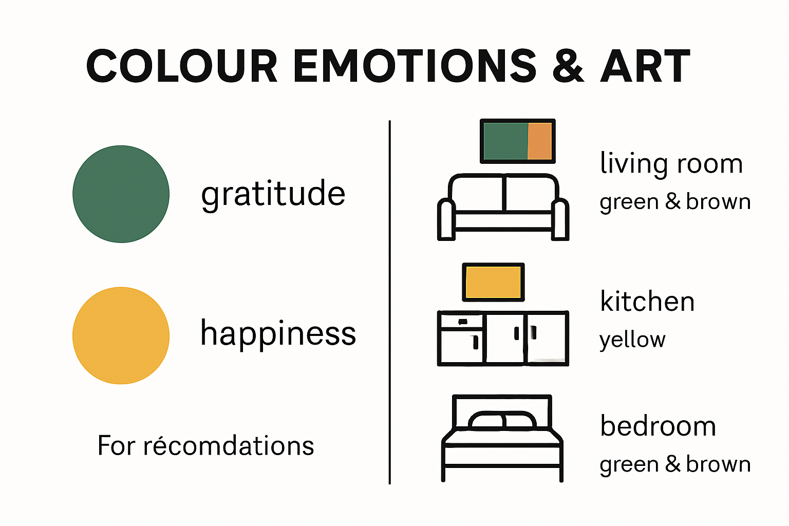 Infographic shows color choices and emotions for art selection by room.