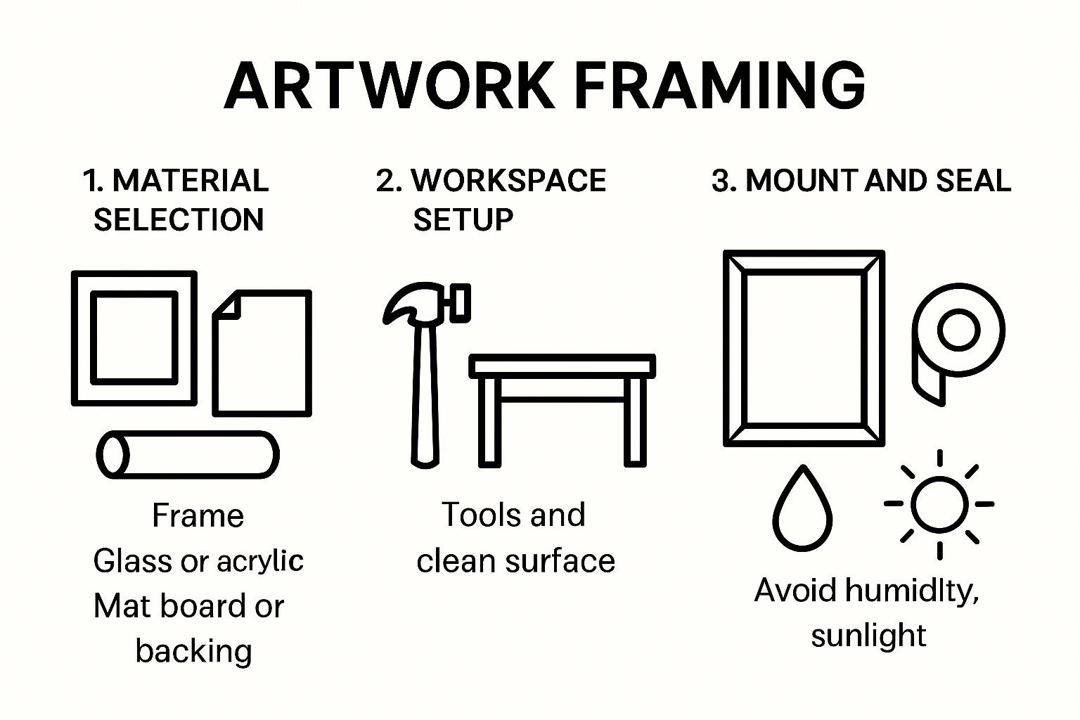 Artwork framing process step-by-step infographic