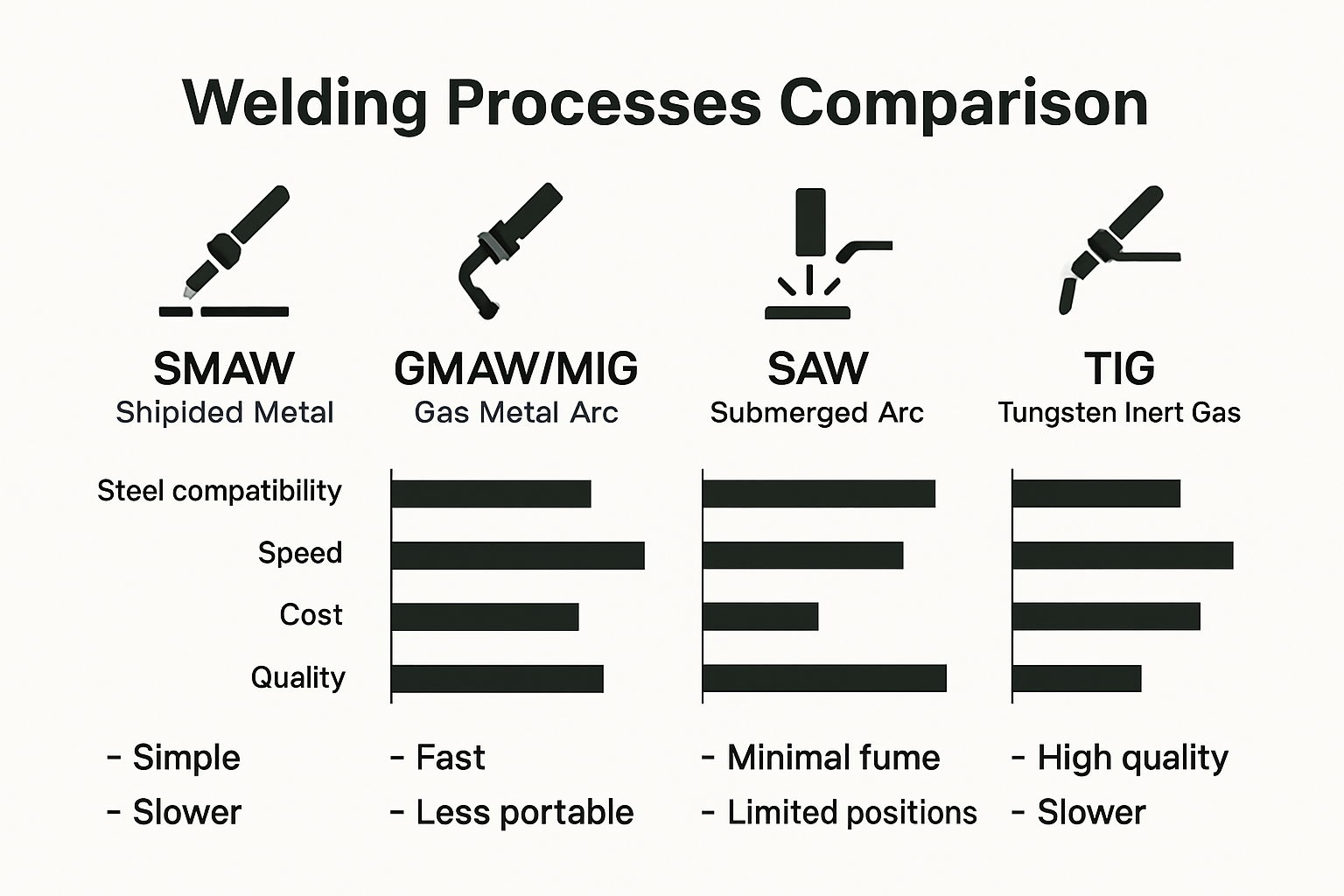 Infographic comparing major steel welding techniques used in Gauteng industries