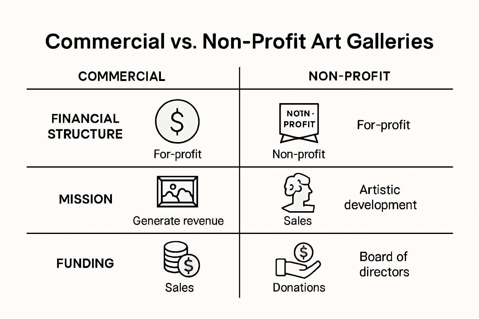 Infographic comparing commercial and non-profit galleries