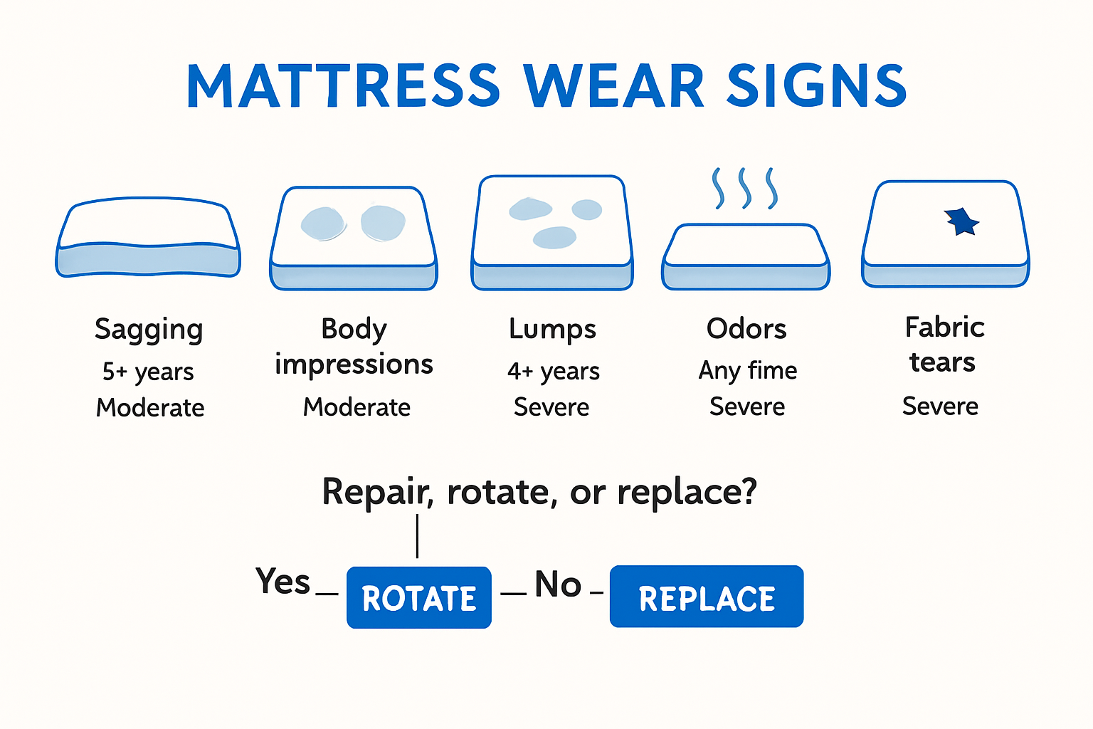 Infographic showing mattress wear and tear signs