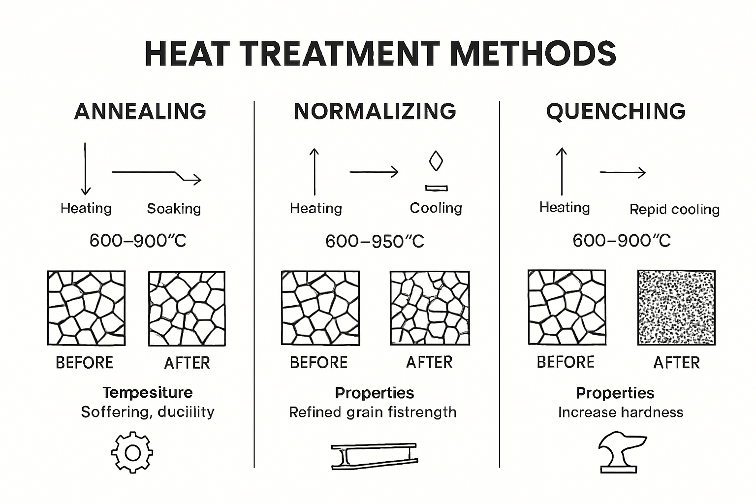 Infographic showing steel heat treatment methods and effects