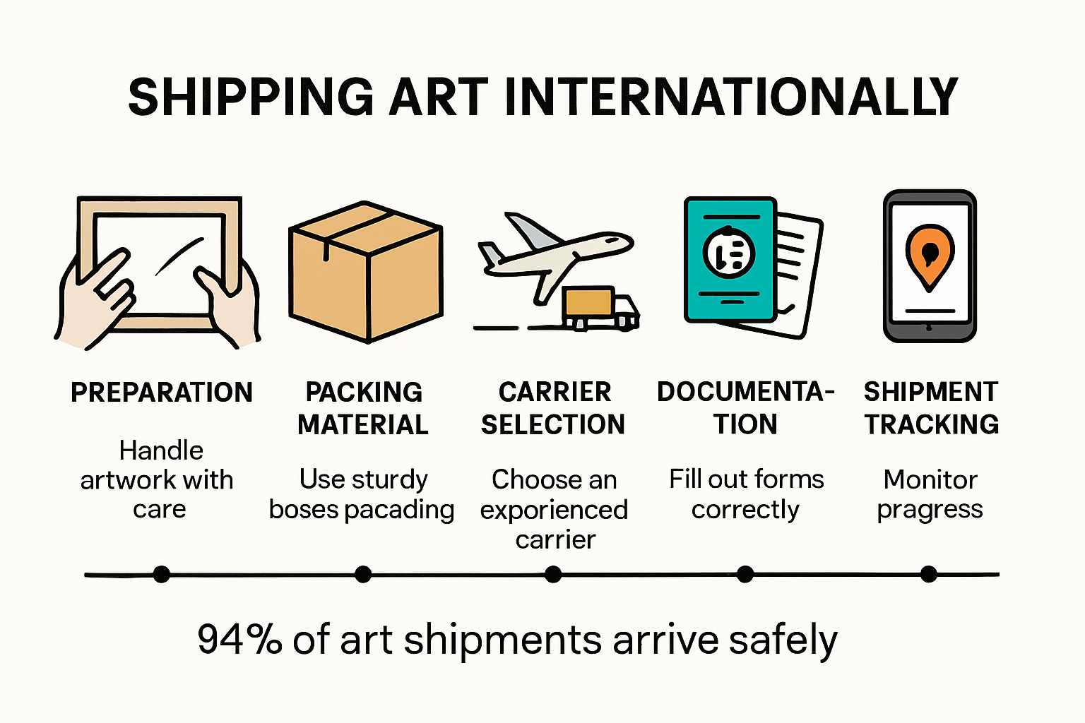 Master Shipping Art Internationally with Confidence 2 Infographic shows shipping art internationally step-by-step process