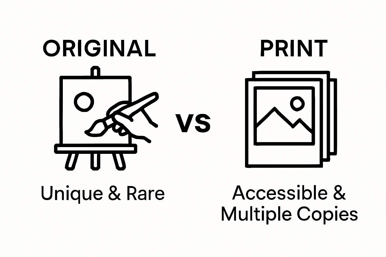 Infographic comparing original painting versus print features