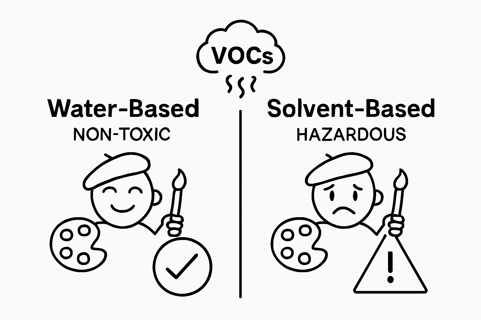 Infographic comparing safe water-based paint and hazardous solvent-based paint.