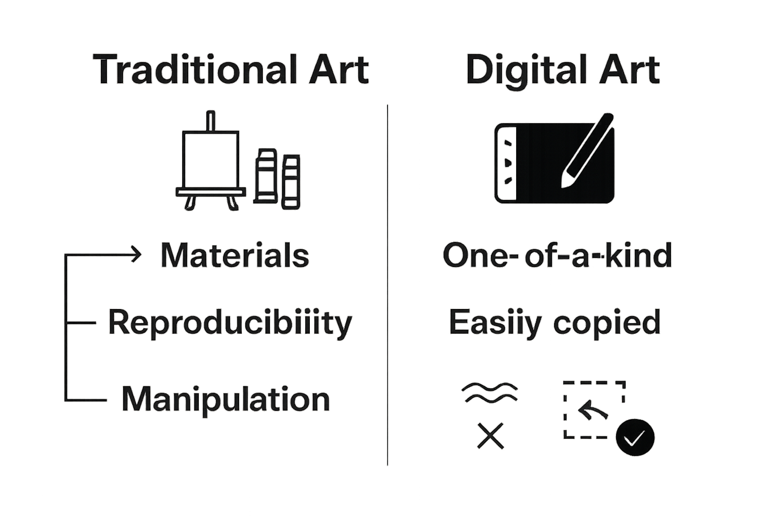 Infographic comparing key differences of digital and traditional art