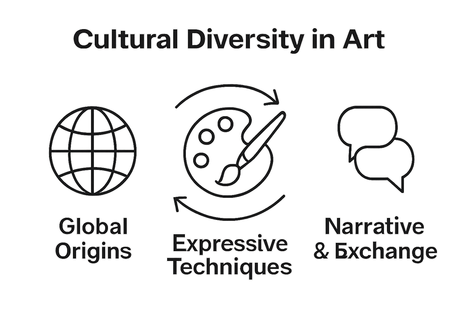 Infographic showing how cultural origins, artistic techniques, and storytelling connect in diverse art