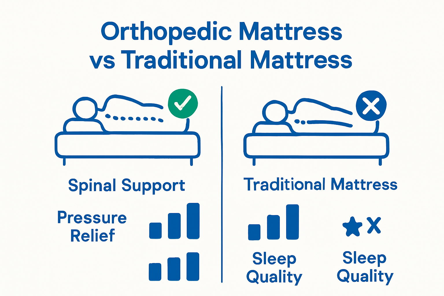 Infographic comparing orthopedic and traditional mattresses with key benefits