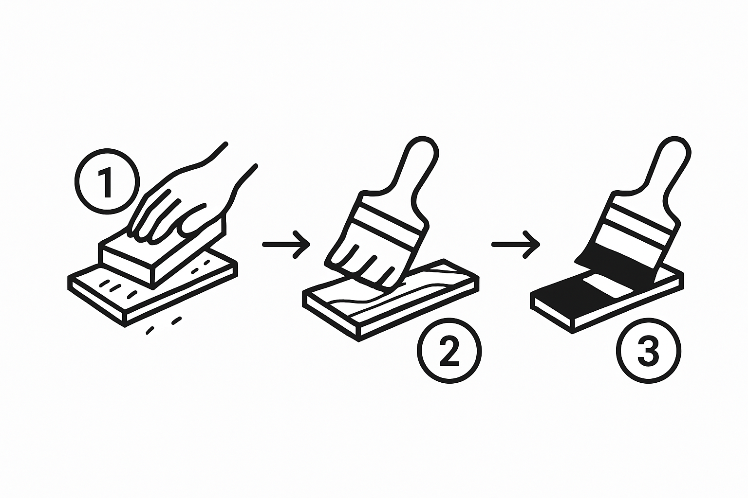 Infographic showing sanding, priming, and painting steps for wood