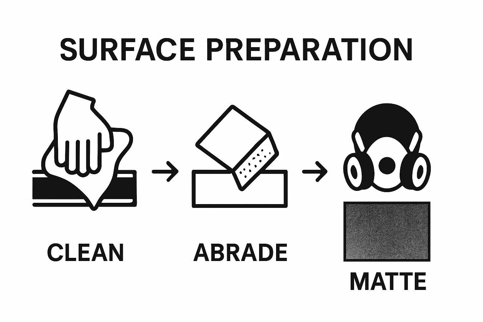 Infographic showing cleaning, sanding, and dust protection steps for painting steel.