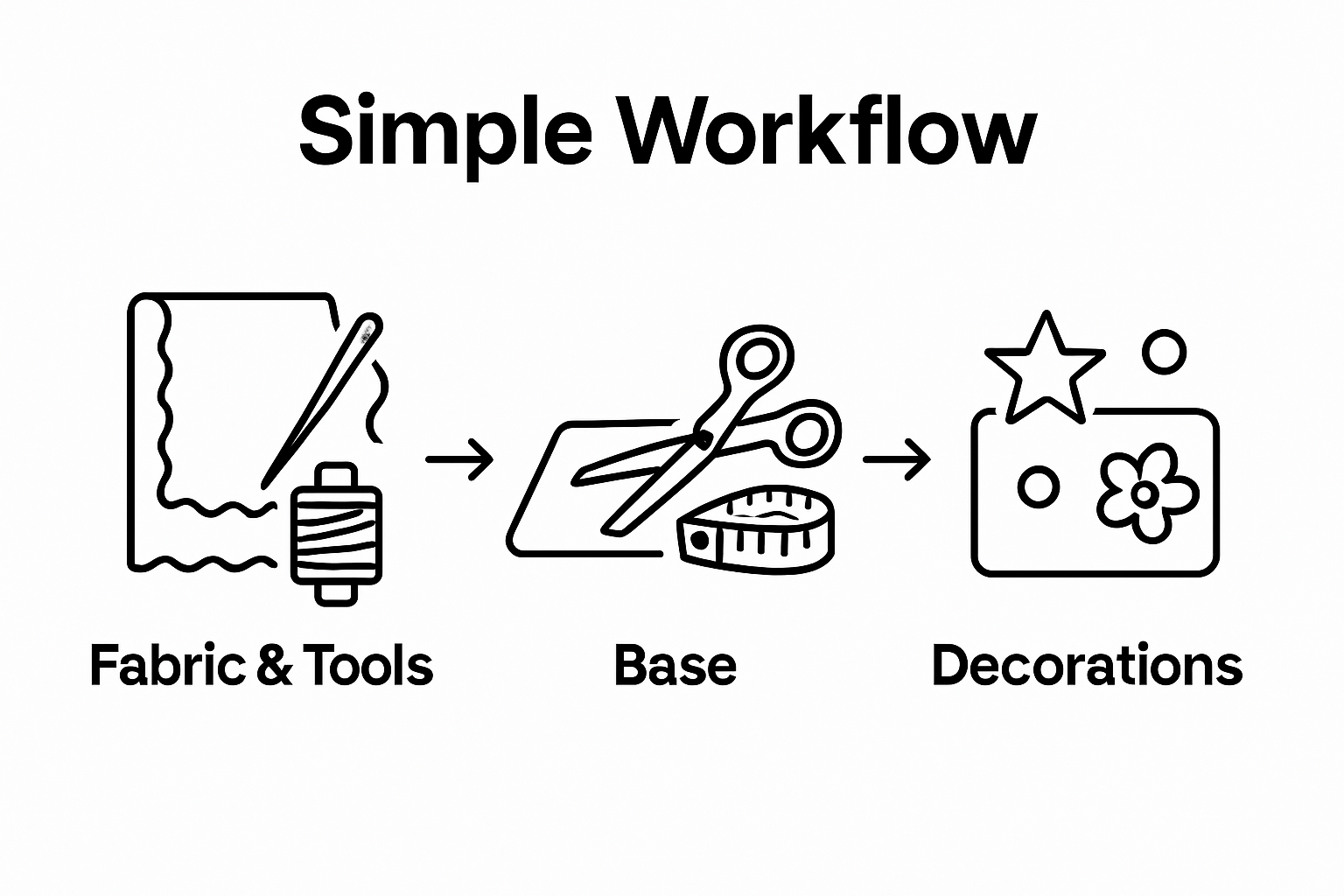 Infographic showing three steps: gather materials, prepare base, add decorations