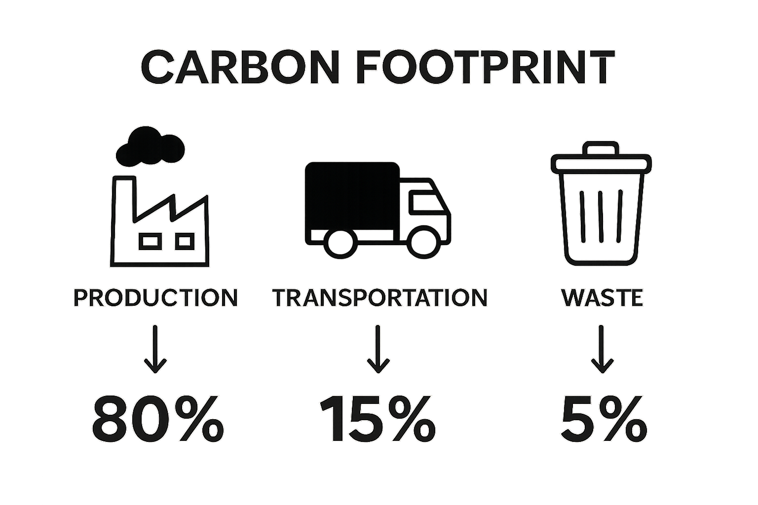 Infographic comparing emissions from production, transport, and waste