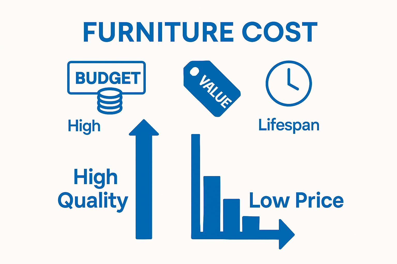 Infographic comparing high quality and low price furniture value and lifespan