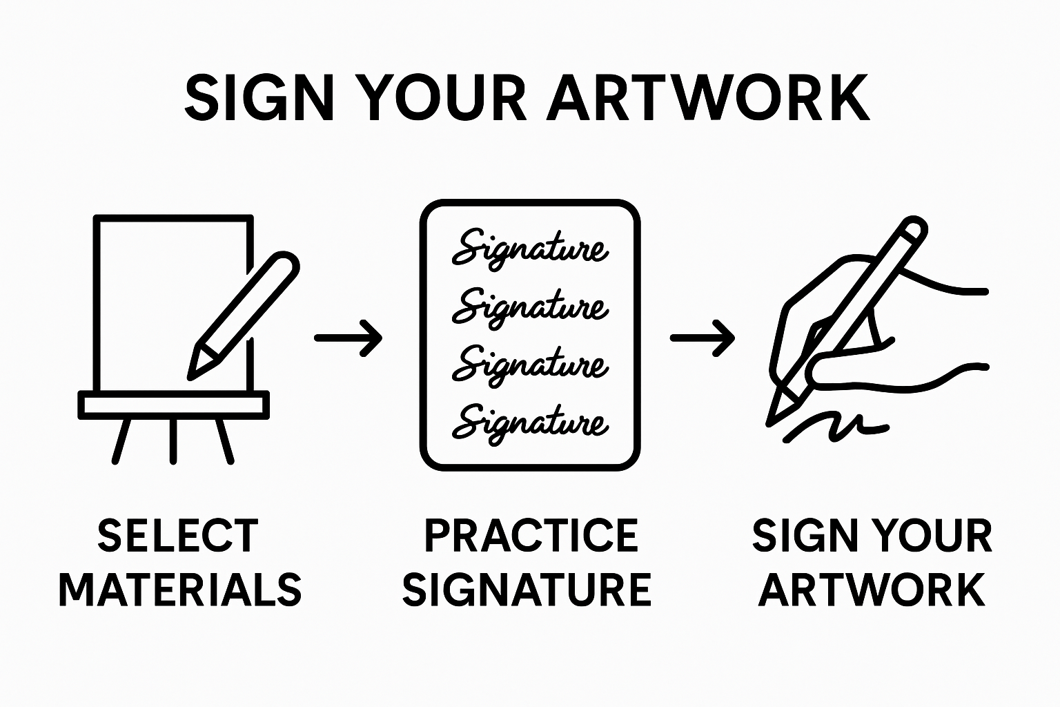 Step-by-step infographic showing tools, practice, and signing steps