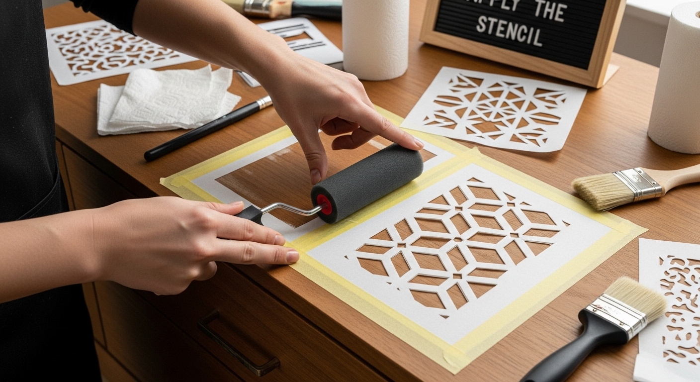 applying stencil furniture