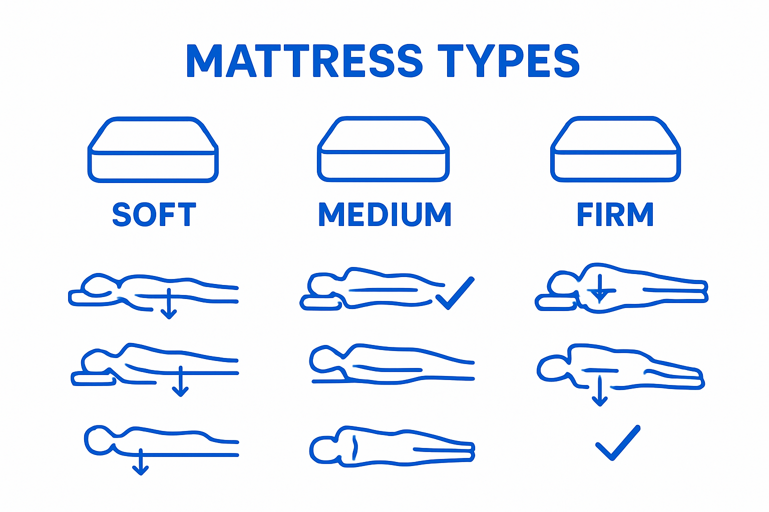 Infographic comparing soft, medium, and firm mattresses for different sleeping positions