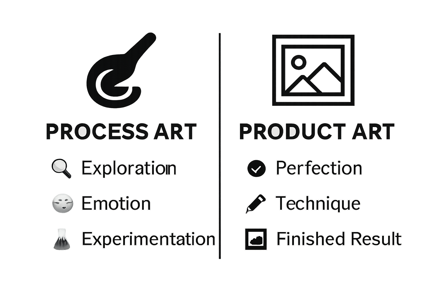 Infographic visually comparing process art and product art