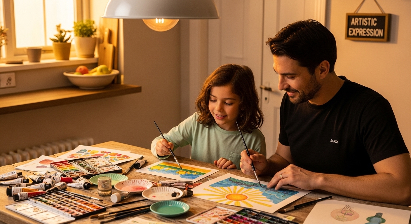 family watercolour painting home