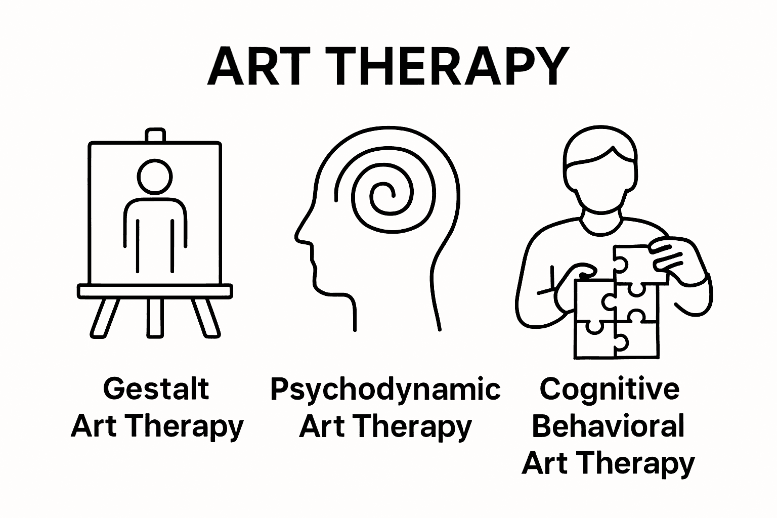 Infographic comparing 3 main art therapy approaches