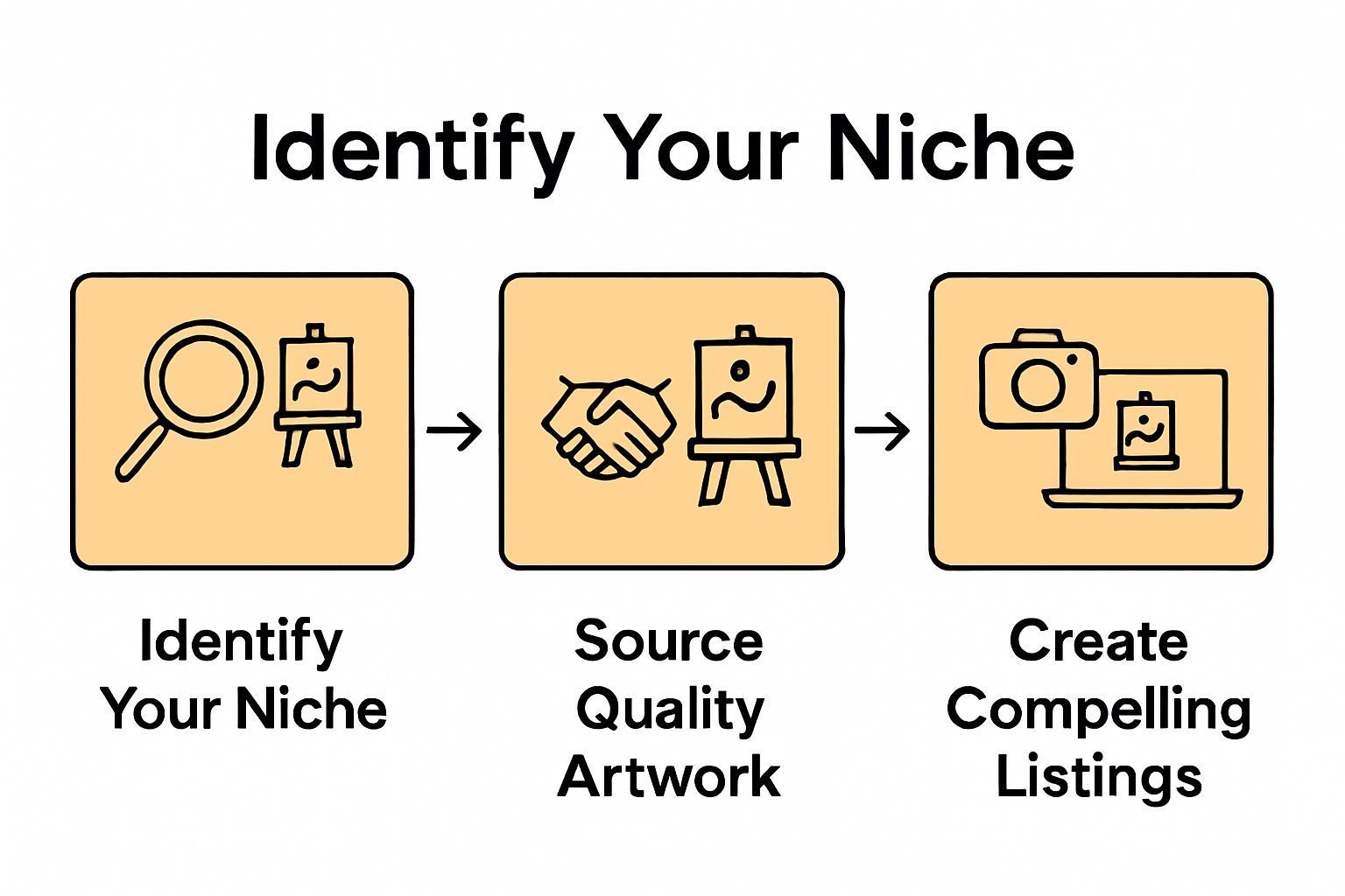 Infographic showing three main steps for reselling art online
