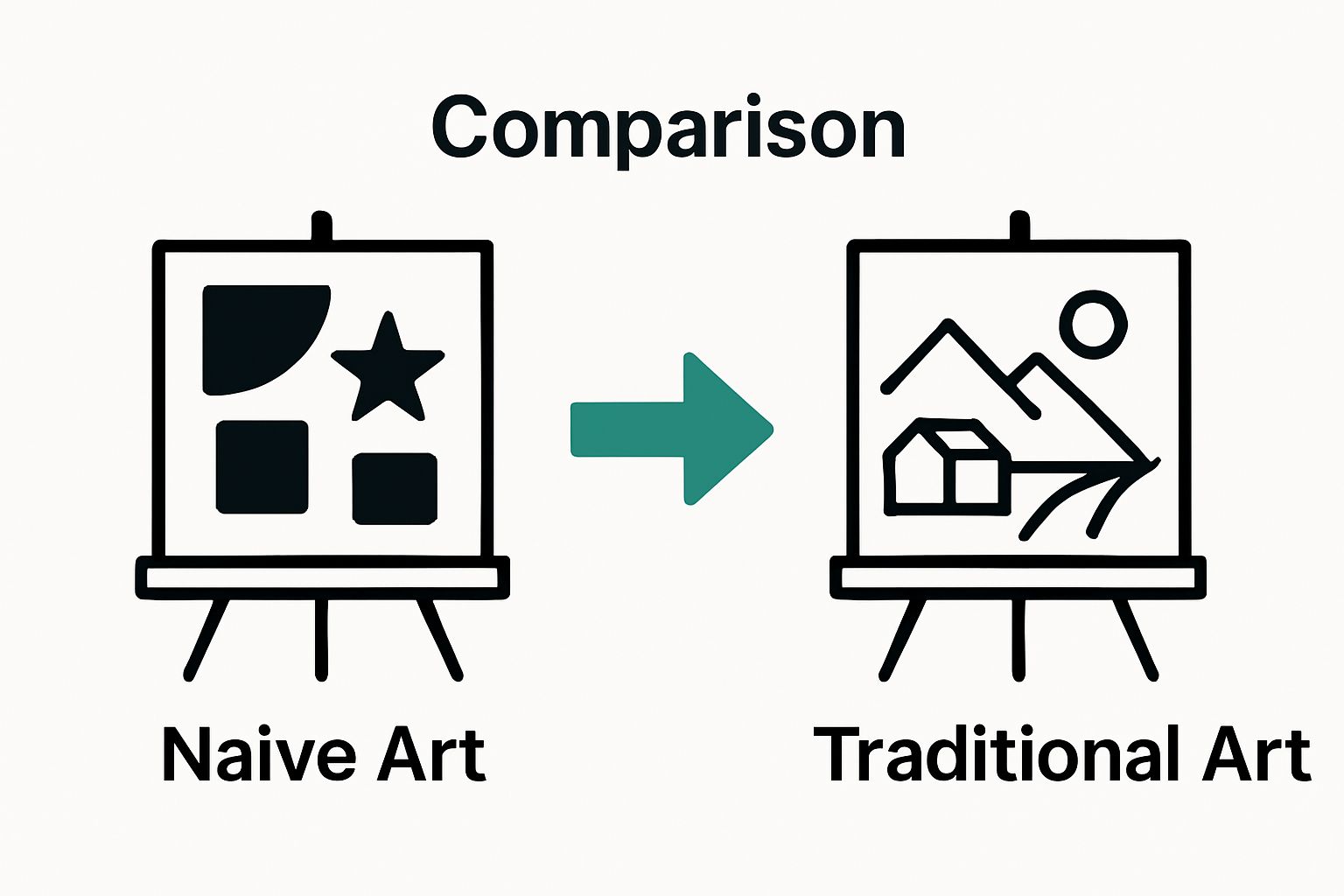 Infographic comparing naive art and traditional art styles visually