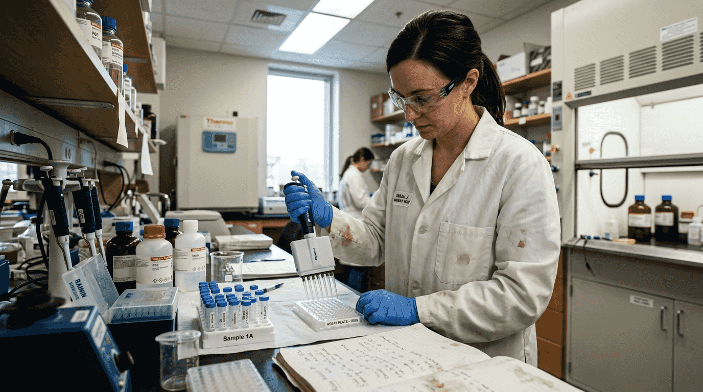 Lab technician preparing peptide immunogenicity test
